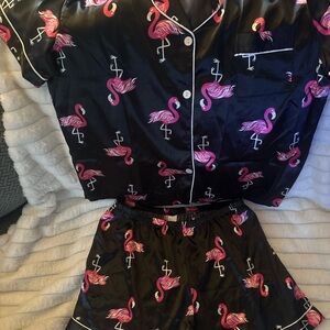 Black and Pink Flamingo Pajama Set